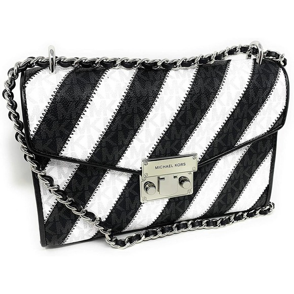 Michael Kors ROSE Medium Flap Shoulder Bag Black/Multi Nwt $398 - Picture 1 of 9